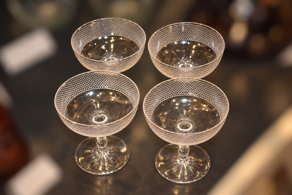 set of 4 etched champagne coupe glasses