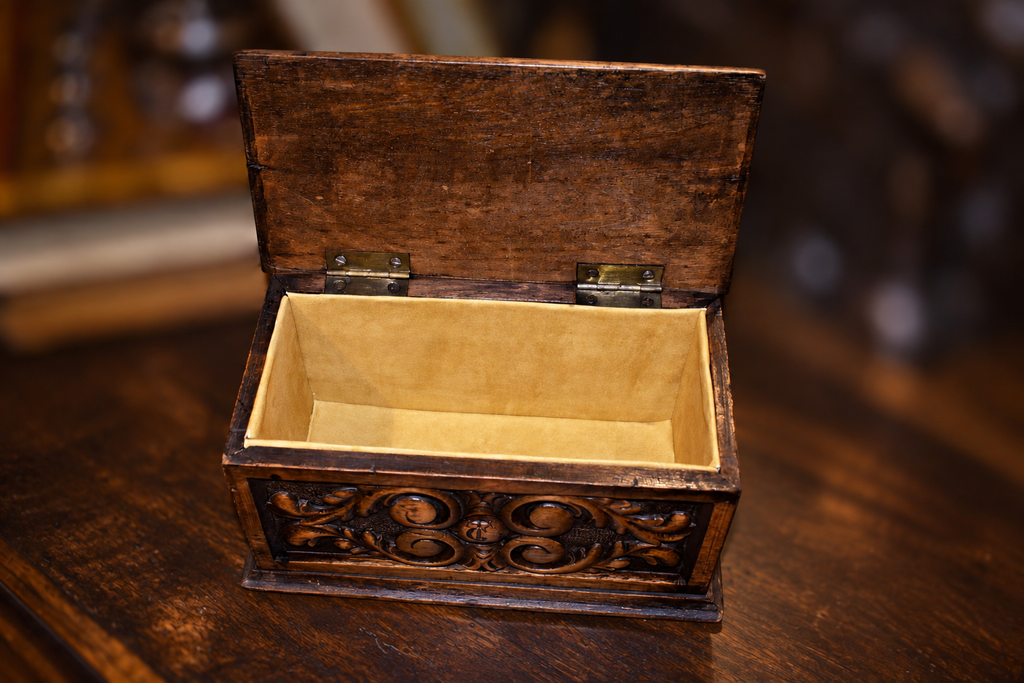 Antique Hand-Carved Floral Wooden Jewelry & Trinket Box