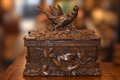 Black Forest Carved Walnut Cigar Box - front