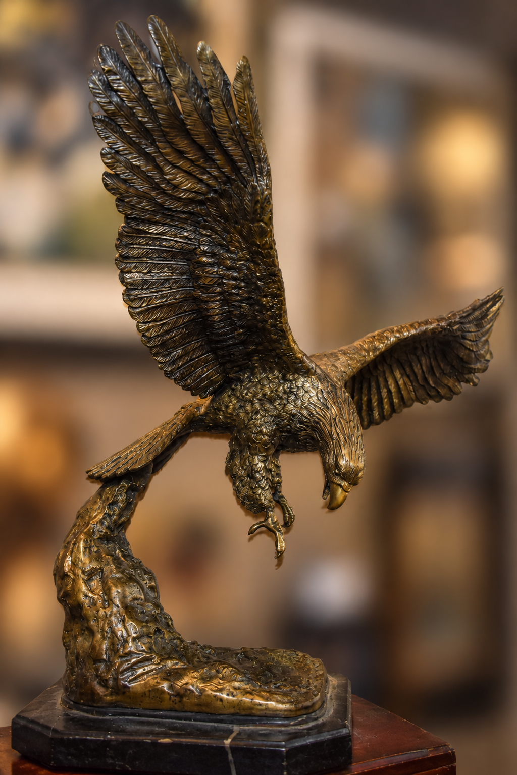 Large Cast Bronze Eagle on Marble Base
