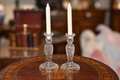 Pair of Cut Glass Candle Holders w/candles 
