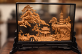 Chinese Cork Landscape Diorama in Display Case
