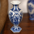  Delft-Style Peacock Vase with Hexagonal Base