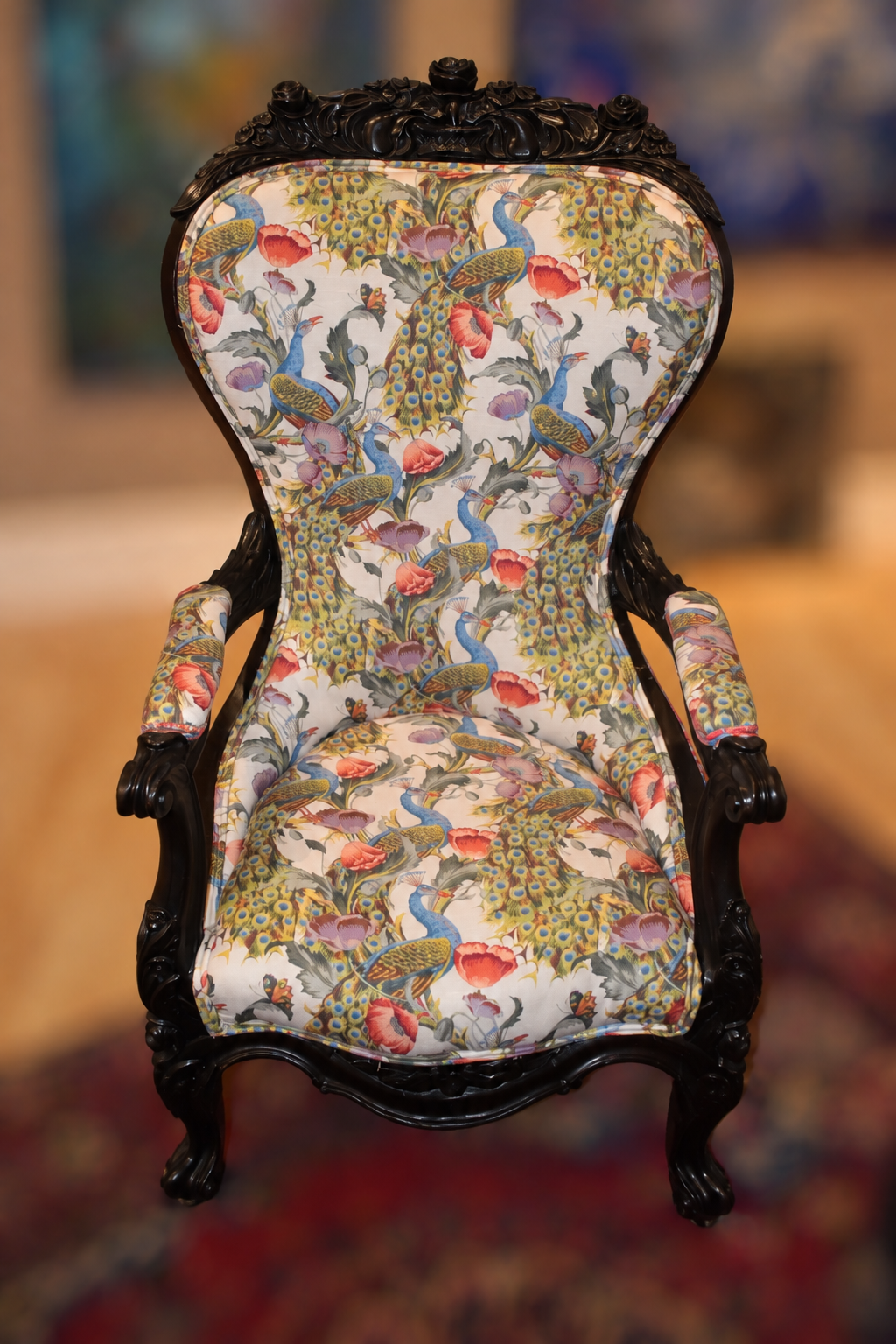Victorian-Style Carved Mahogany Armchair