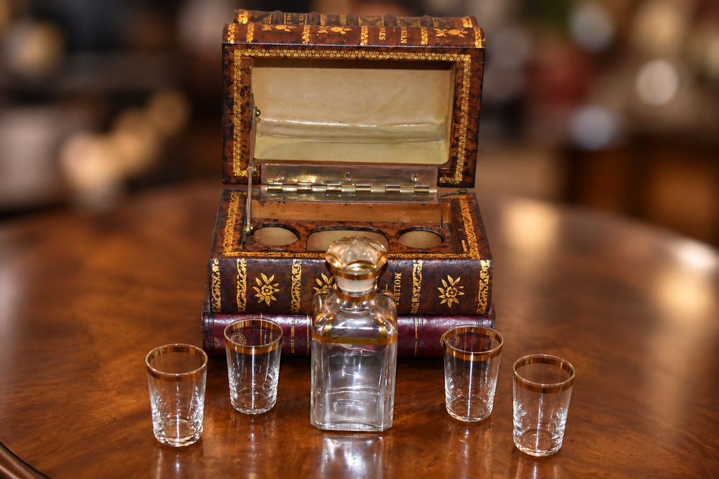 French Gilt-Tooled Leather Book Tantalus with Music Box – D.R. Abbott ...