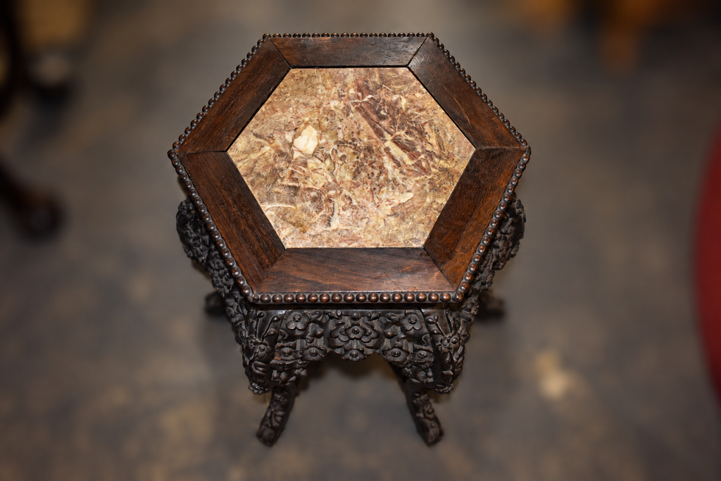 Hexagon Top Carved Antique Table - Top view