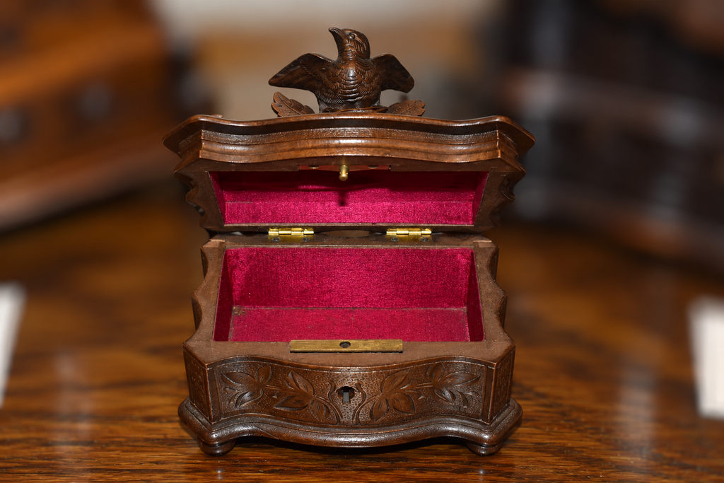 19th Century Black Forest Carved Walnut Trinket Box