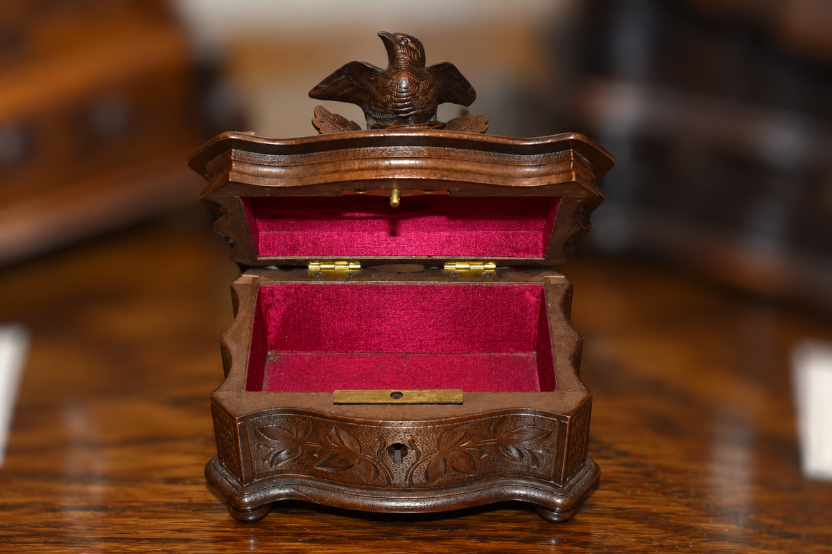 19th Century Black Forest Carved Walnut Trinket Box