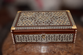 White Geometric Inlaid Wooden Keepsake Box with Key